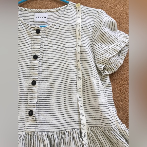 Offon Women's Linen Dress Gray White Stripe Nursing Friendly Buttons Pockets - Picture 5 of 13